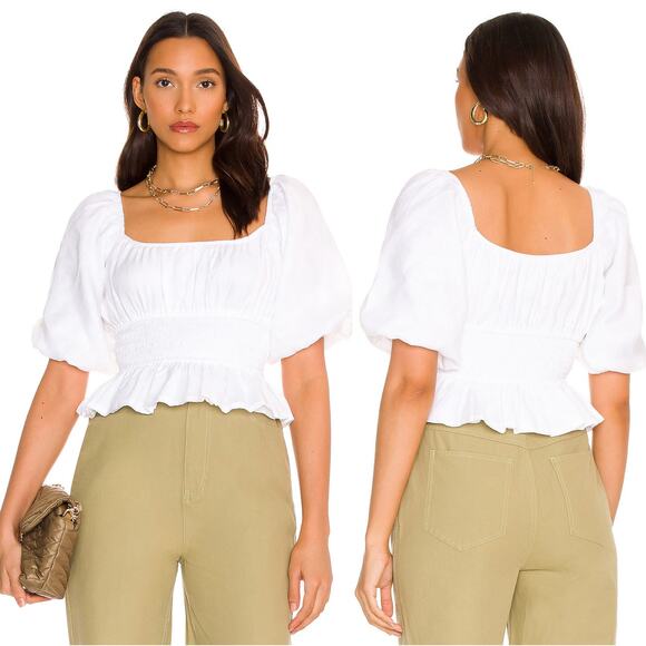NEW Faithfull The Brand Puff Sleeves Elastic Cuff Kinsley Top Plain White Size:4 - Picture 7 of 7